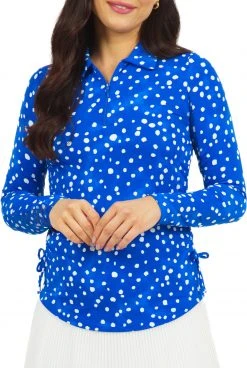 IBKUL Women's Long Sleeve Evelyn Print 1/4 Zip Golf Polo Evelyn Blue/white