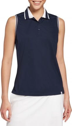 Lady Hagen Women's Pique Rib Trim Sleeveless Golf Polo White/black