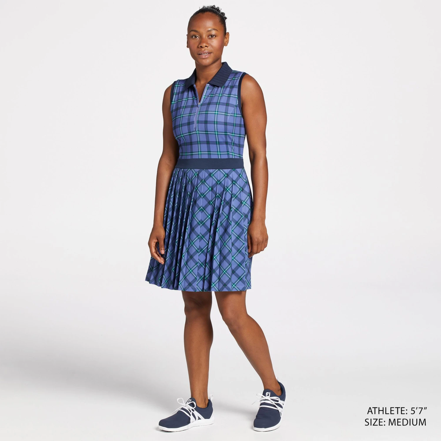 Lady Hagen Women's Pleated Sleeveless Golf Dress Clubhouse Plaid Blue 4 Lady Hagen Women's Pleated Sleeveless Golf Dress Clubhouse Plaid Blue - Image 2