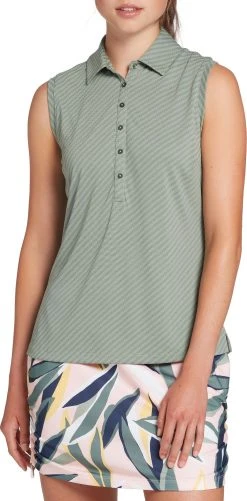 Lady Hagen Women's Textured Sleeveless Golf Polo Tender Olive/tuscan Olive