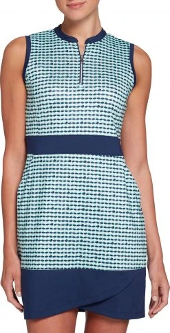 Lady Hagen Women's Colorblock Sleeveless Golf Dress Retro Geo Celestial Mint