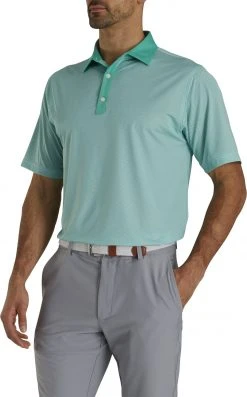 FootJoy Men's Lisle Minicheck Print Short Sleeve Golf Polo Jade/white