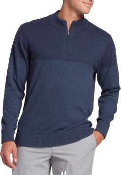 Walter Hagen Men's Perfect 11 1/4 Zip Sweater Htr Navy/lighter Htr Navy