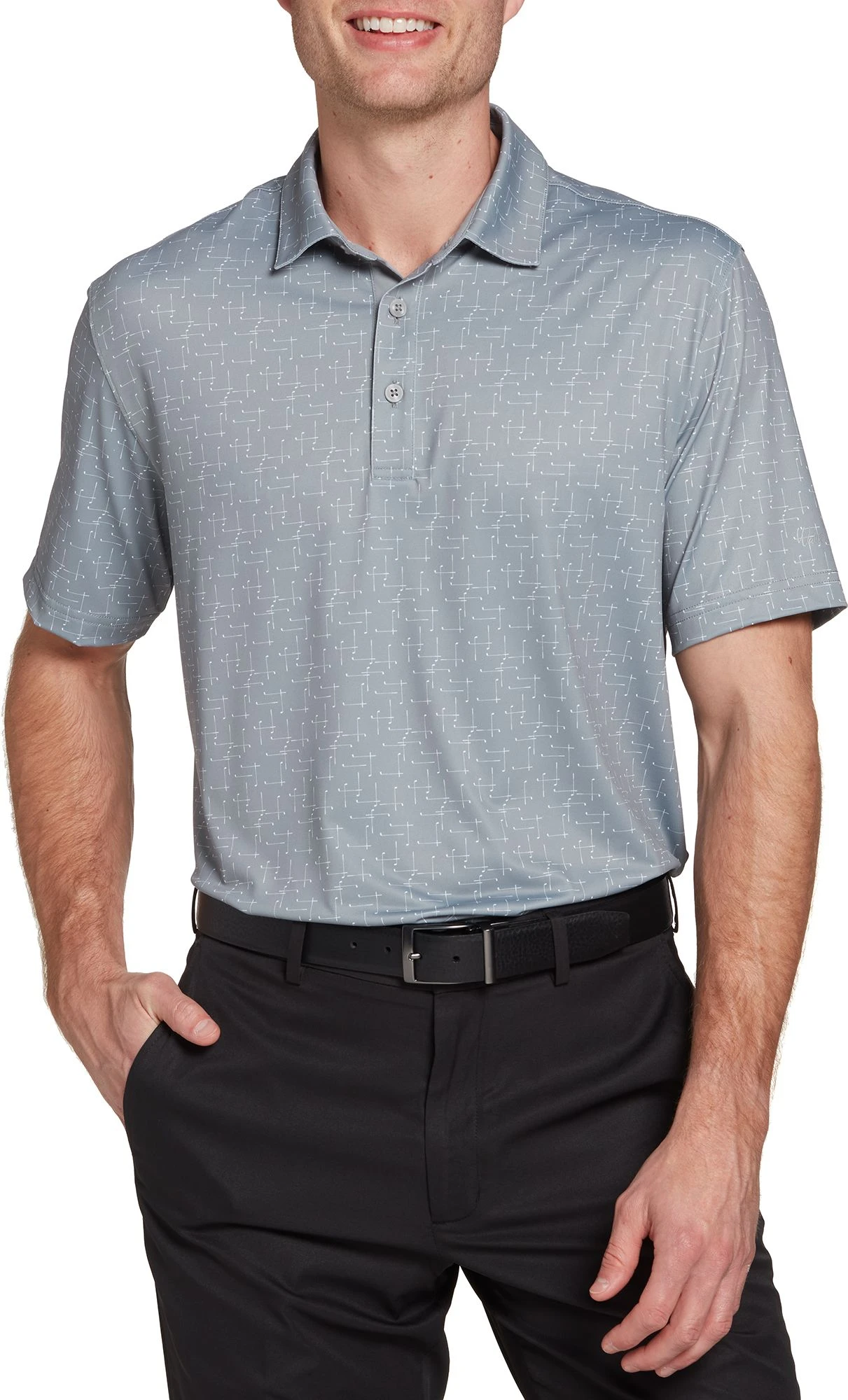 Walter Hagen Men's Perfect 11 Golf Club Grid Printed Golf Polo Golf Club Monument Grey 3 Walter Hagen Men's Perfect 11 Golf Club Grid Printed Golf Polo Golf Club Monument Grey