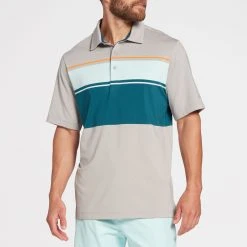 Walter Hagen Men's Perfect 11 Yarn Dye Chest Stripe Golf Polo Lt Heather Grey -Golf Apparel Sales Shop unnamed file 1769