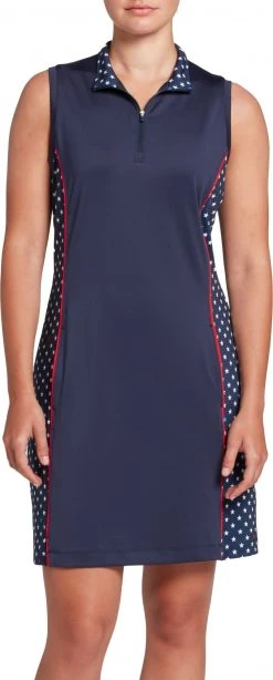 Lady Hagen Women's Print Block Sleeveless Golf Dress Mini Stars Dark Navy