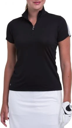 EP Pro EP Golf Women's Short Sleeve Stripe Mock Neck Golf Polo Black Multi