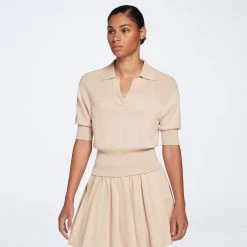 Calia Women's Golf Elbow Sleeve Sweater Polo Pure White