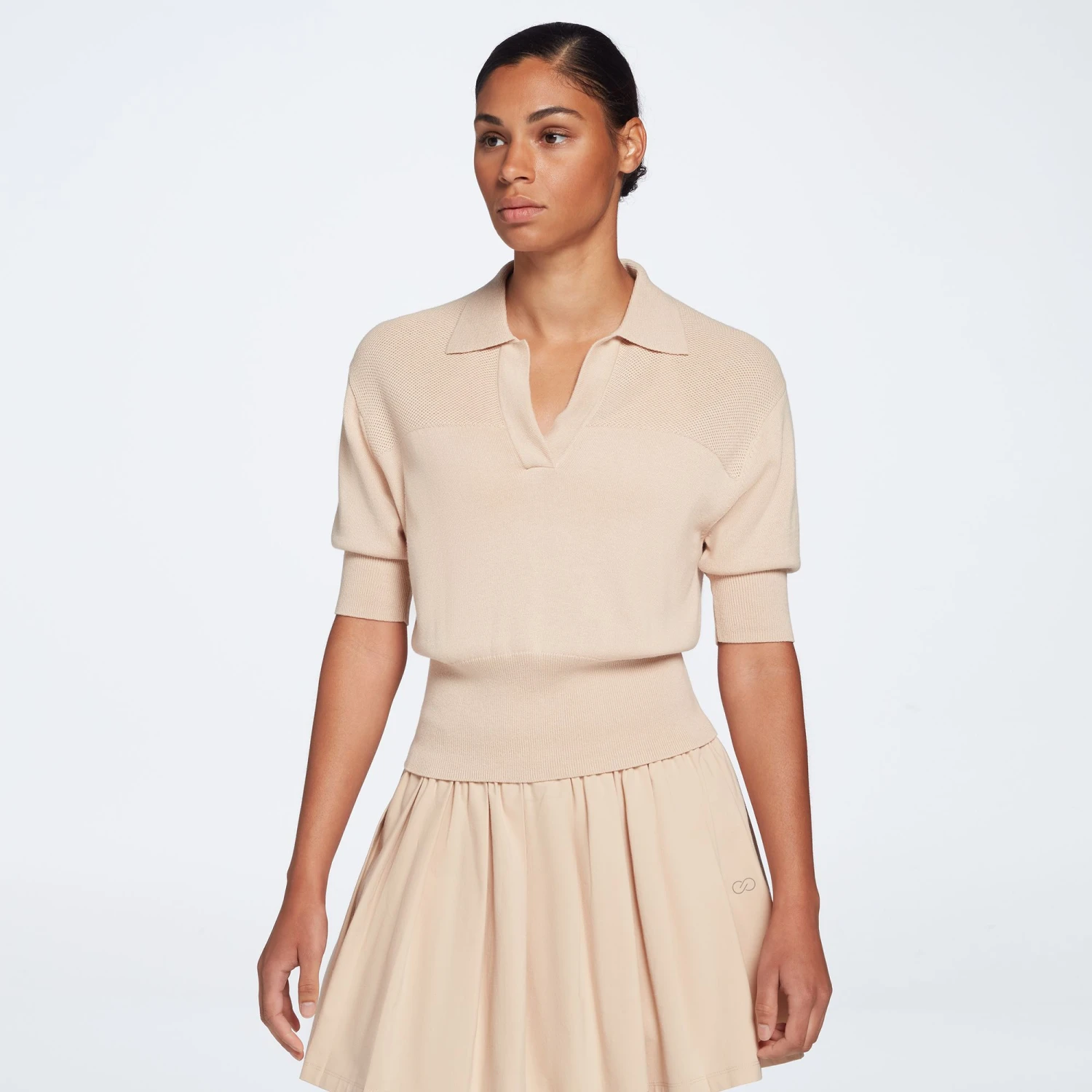 Calia Women's Golf Elbow Sleeve Sweater Polo Pure White 3 Calia Women's Golf Elbow Sleeve Sweater Polo Pure White