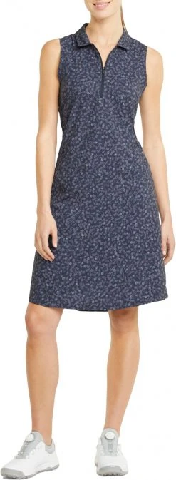 PUMA Women's Sleeveless 1/4 Zip Fancy Plants Golf Dress Navy Blazer/pale Grape
