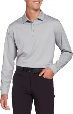 Walter Hagen Mens' Long Sleeve Golf Polo Black Heather