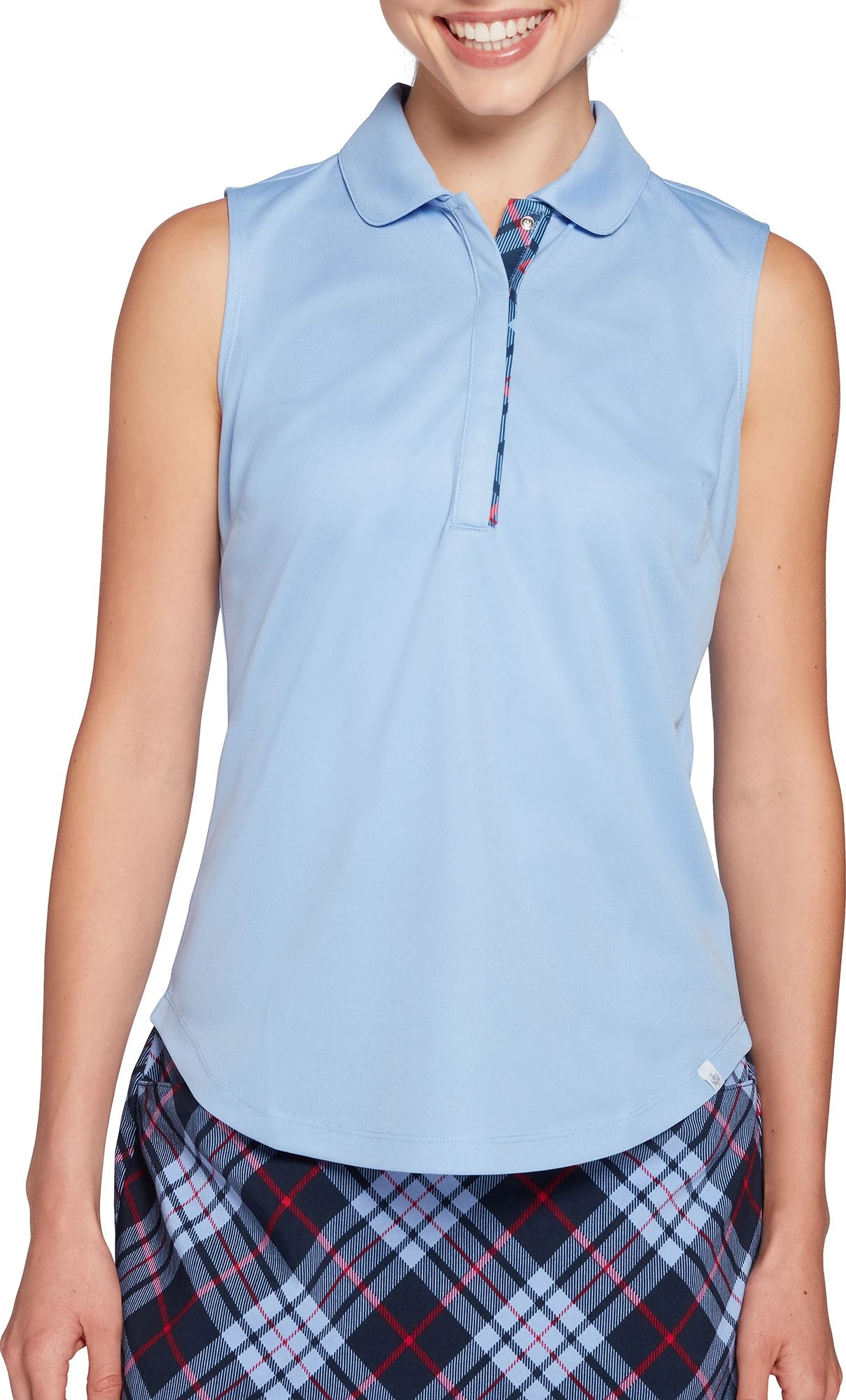 Lady Hagen Women's Printed Placket Sleeveless Golf Polo Periwinkle Passion 3 Lady Hagen Women's Printed Placket Sleeveless Golf Polo Periwinkle Passion