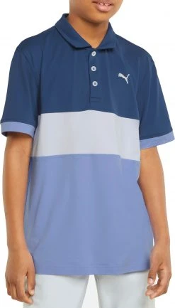 PUMA Boys' Short Sleeve Coldspun Highway Golf Polo Blazing Blue/lavendar Pop