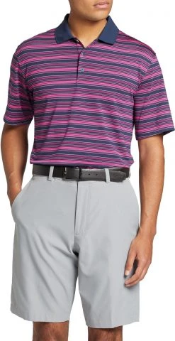 Walter Hagen Men's Perfect 11 Jacquard Stripe Golf Polo Navy/electric Magenta