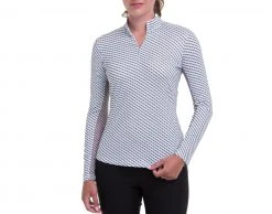 EP Pro Women's Long Sleeve Diagonal Print Zip Golf Polo White Multi