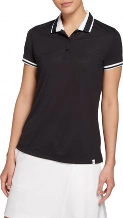 Lady Hagen Women's Pique Rib Trim Short Sleeve Golf Polo Black/white