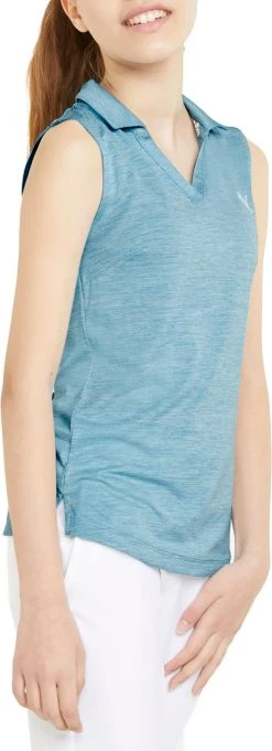 PUMA Girls' Heather Sleeveless Polo Dusty Aqua Heather