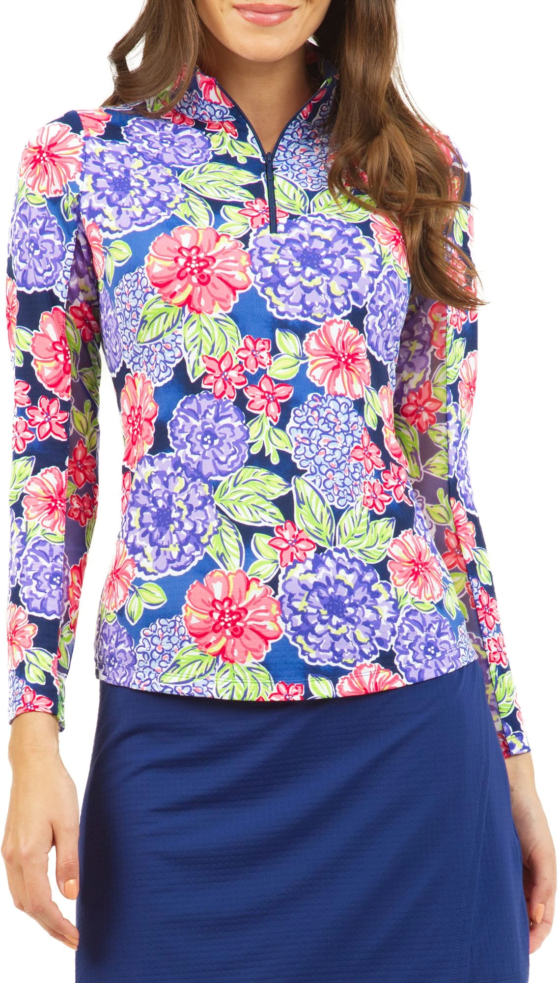 IBKUL Women's Larisa Long Sleeve Mock Neck Golf Sun Shirt Navy Multi 3 IBKUL Women's Larisa Long Sleeve Mock Neck Golf Sun Shirt Navy Multi