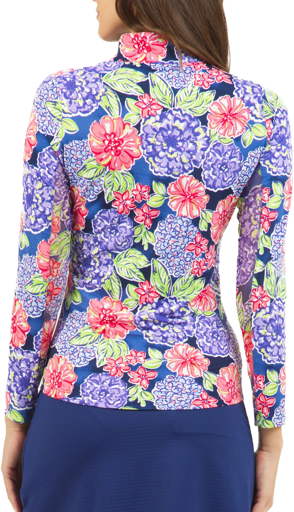 IBKUL Women's Larisa Long Sleeve Mock Neck Golf Sun Shirt Navy Multi 4 IBKUL Women's Larisa Long Sleeve Mock Neck Golf Sun Shirt Navy Multi - Image 2
