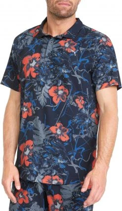 PUMA Men's Nassau Golf Polo Navy Blazer/hot Coral