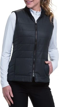 EP Pro Women's Houndstooth Quilted Golf Vest Black