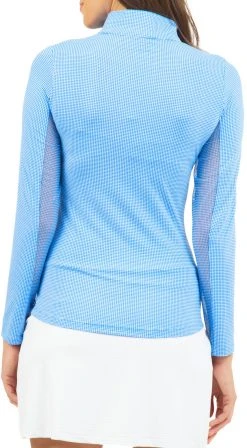 IBKUL Women's Long Sleeve Zip Mock Neck Golf Shirt Mini Check Navy/white -Golf Apparel Sales Shop unnamed file 3510