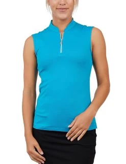 Sofibella Women's Mock Neck Sleeveless 1/4 Zip Top Roulette