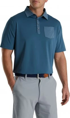 FootJoy Men's Tonal Trim Solid Pocket Lisle Golf Polo Ink
