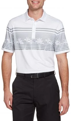 Walter Hagen Men's Perfect 11 Chest Palm Printed Golf Polo Palm Crisp White