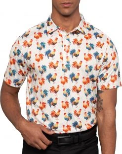Waggle Men's Cocky Rooster Golf Polo Tan/white