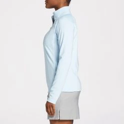 Lady Hagen Women's Shadow Stripe 1/4 Zip Golf Shirt Soft Blue -Golf Apparel Sales Shop unnamed file 388