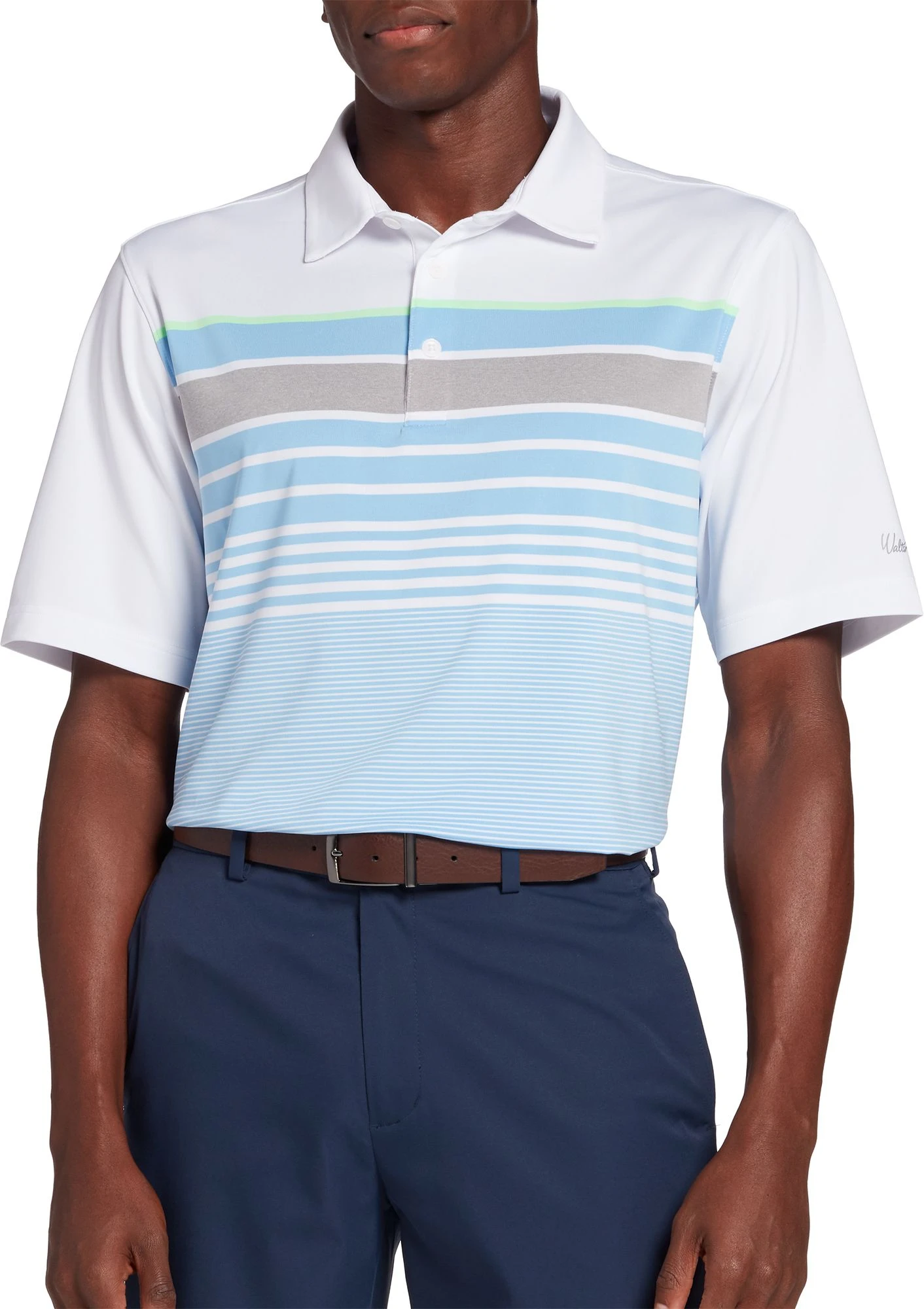 Walter Hagen Men's Perfect 11 Colorblock Multi Stripe Golf Polo Daybreak Blue/white 3 Walter Hagen Men's Perfect 11 Colorblock Multi Stripe Golf Polo Daybreak Blue/white