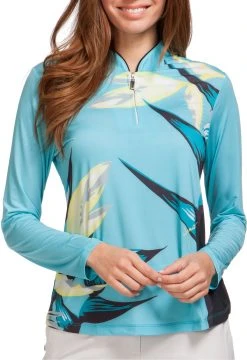 Jamie Sadock Women's Long Sleeve Sunsense Botanical Golf Top Blue