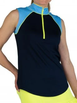 Jofit Women's Sleeveless Mock Colorblock Golf Polo Ice/midnight