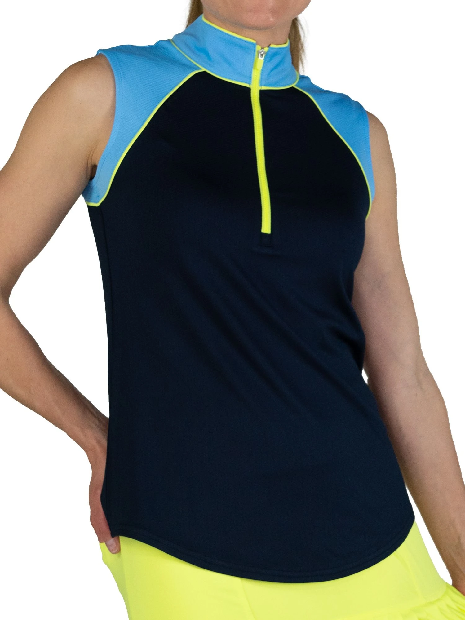 Jofit Women's Sleeveless Mock Colorblock Golf Polo Ice/midnight 3 Jofit Women's Sleeveless Mock Colorblock Golf Polo Ice/midnight