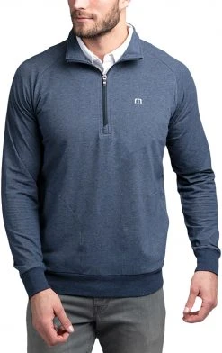 TravisMathew Men's Zachary 1/4 Zip Golf Pullover Heather Dark Shadow