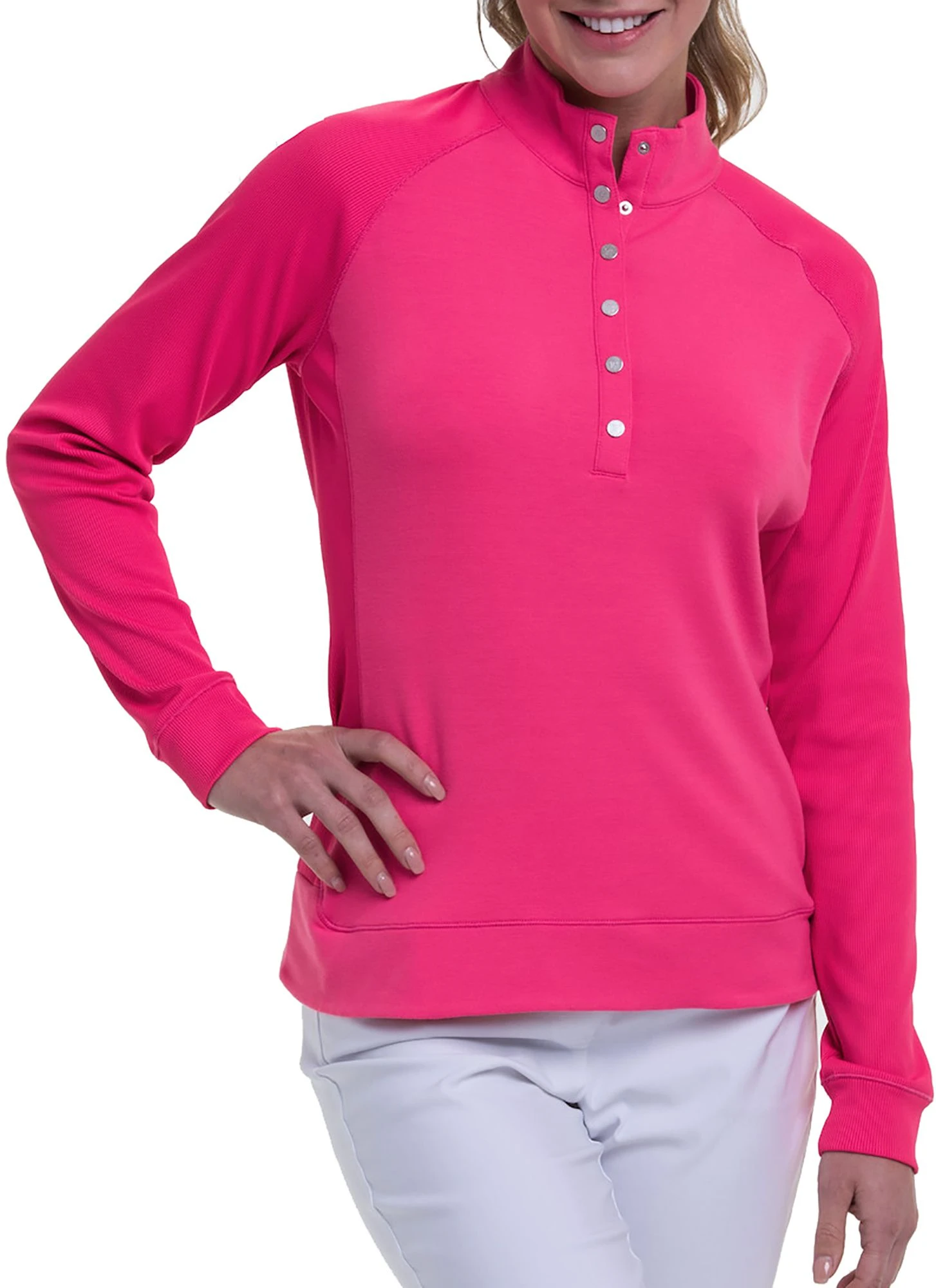 EP Pro Long Sleeve Snap Placket Golf Pullover For Women Fruit Punch 3 EP Pro Long Sleeve Snap Placket Golf Pullover For Women Fruit Punch