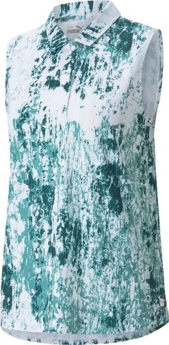 Puma Women's Cloudspun Concrete Sleeveless Golf Polo Teal