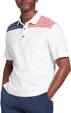 Walter Hagen Men's Perfect 11 USA Stars And Stripes Cotton Golf Polo Stars Stripes Crisp White