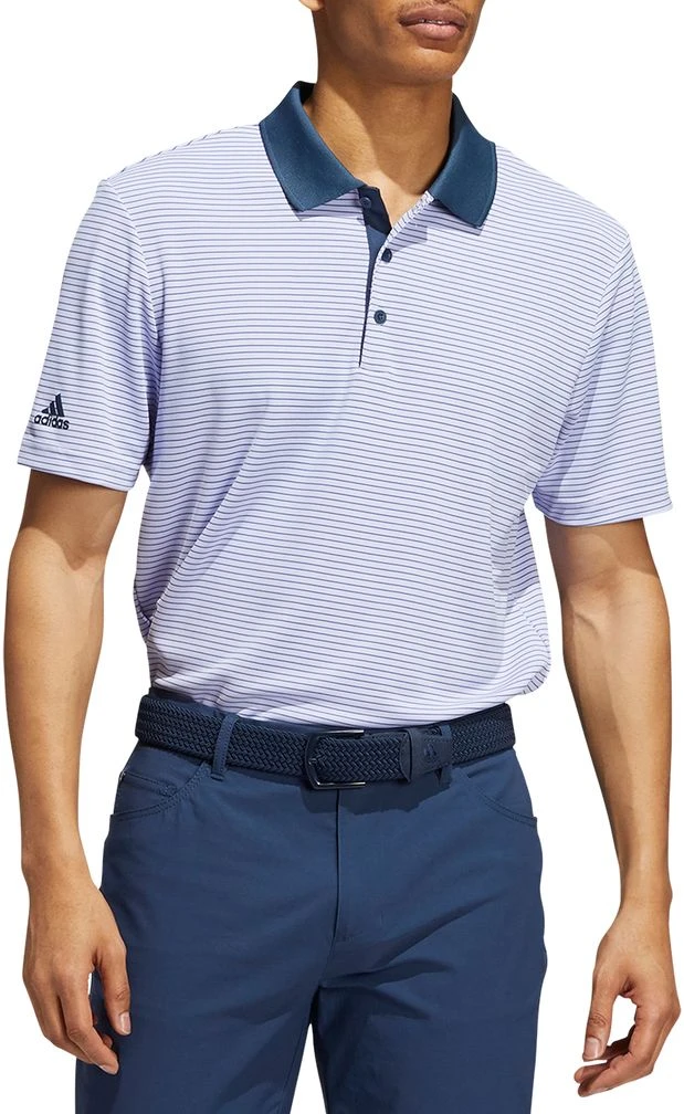 Adidas Men's Two-Color Club Stripe Golf Polo Violet Tone/crew Navy 3 Adidas Men's Two-Color Club Stripe Golf Polo Violet Tone/crew Navy