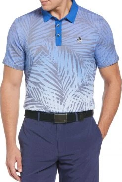 Original Penguin Men's Resort Ombre Leaf Print Golf Polo Blue Tattoo
