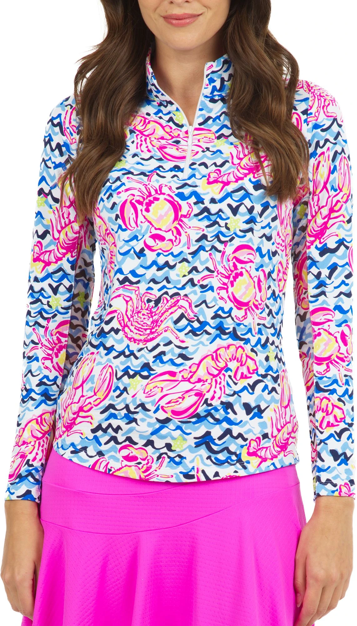 IBKUL Women's Long Sleeve Sun Golf Shirt Bonnie Hot Pink/yellow 3 IBKUL Women's Long Sleeve Sun Golf Shirt Bonnie Hot Pink/yellow