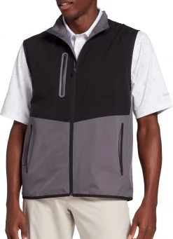 Walter Hagen Men's Full-Zip Technical Golf Vest Black/stingray Gray