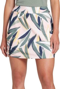 Lady Hagen Women's 16" Side Ruching Golf Skort Retro Leaf Frosted Pink