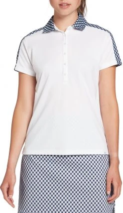 Lady Hagen Women's Printed Block Short Sleeve Golf Polo Sparklers White/dark Navy