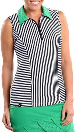 SwingDish Women's Alma Stripe Golf Polo Black/white Stripe