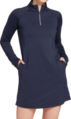 Lady Hagen Women's Solid UV Long Sleeve Golf Dress Dark Navy