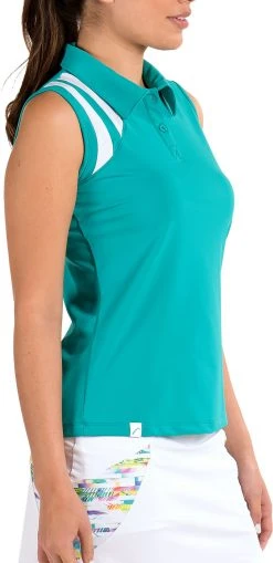 SwingDish SwishDish Women's Roxanne White Golf Top Teal -Golf Apparel Sales Shop unnamed file 6447