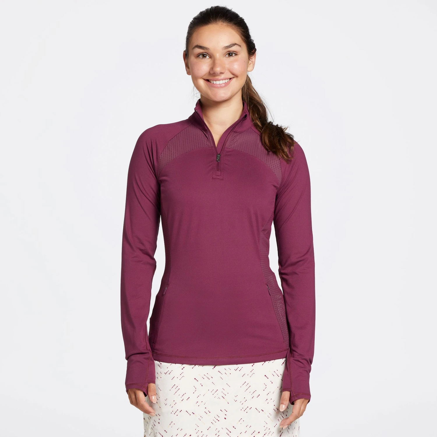 CALIA Women's Golf Perforated Long Sleeve 1/2 Zip Polo Ripe Boysenberry 3 CALIA Women's Golf Perforated Long Sleeve 1/2 Zip Polo Ripe Boysenberry