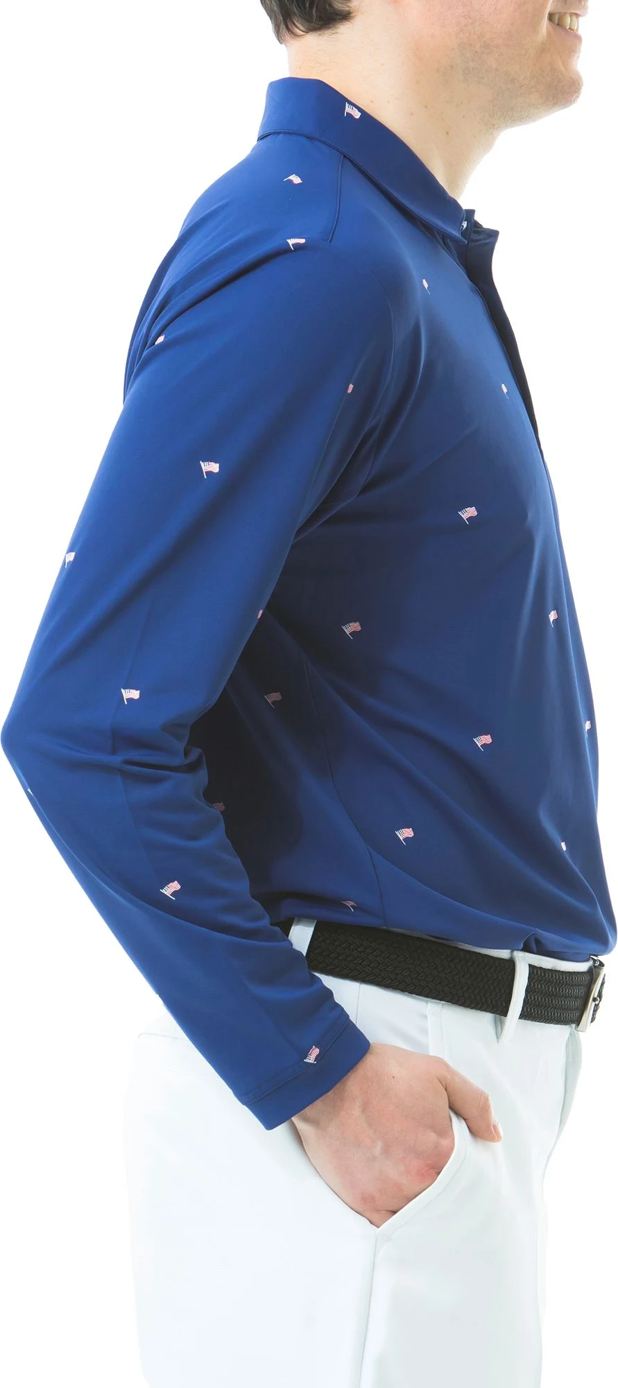 Sansoleil Men's Soltek Ice Long Sleeve Print Polo Flag Day Navy 6 Sansoleil Men's Soltek Ice Long Sleeve Print Polo Flag Day Navy - Image 4